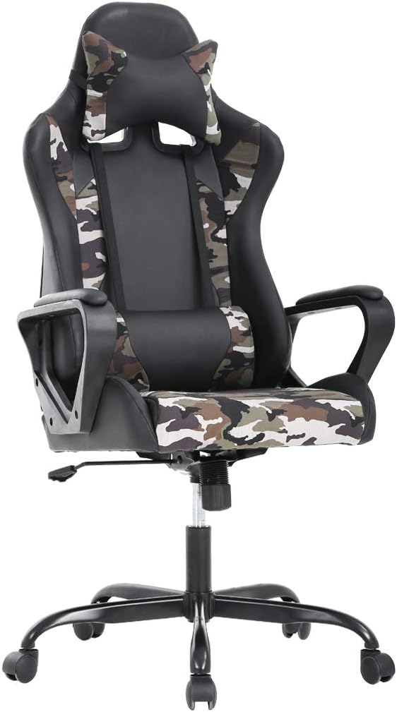 BestOffice High-Back Gaming Chair PC Office Chair Computer Racing Chair PU Desk Task Chair Ergonomic Executive Swivel Rolling Chair with Lumbar Support for Back Pain Women, Men,White