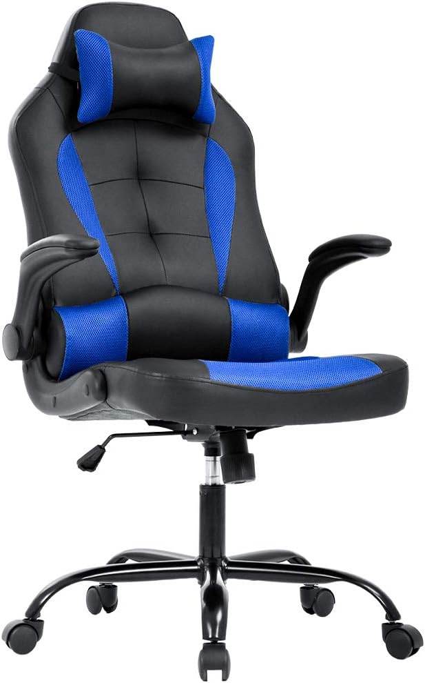 BestOffice PC Gaming Chair Ergonomic Office Chair Desk Chair with Lumbar Support Flip Up Arms Headrest PU Leather Executive High Back Computer Chair for Adults Women Men (White)