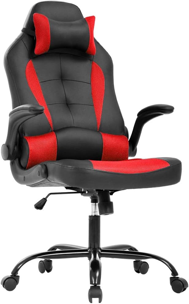 BestOffice PC Gaming Chair Ergonomic Office Chair Desk Chair with Lumbar Support Flip Up Arms Headrest PU Leather Executive High Back Computer Chair for Adults Women Men (White)