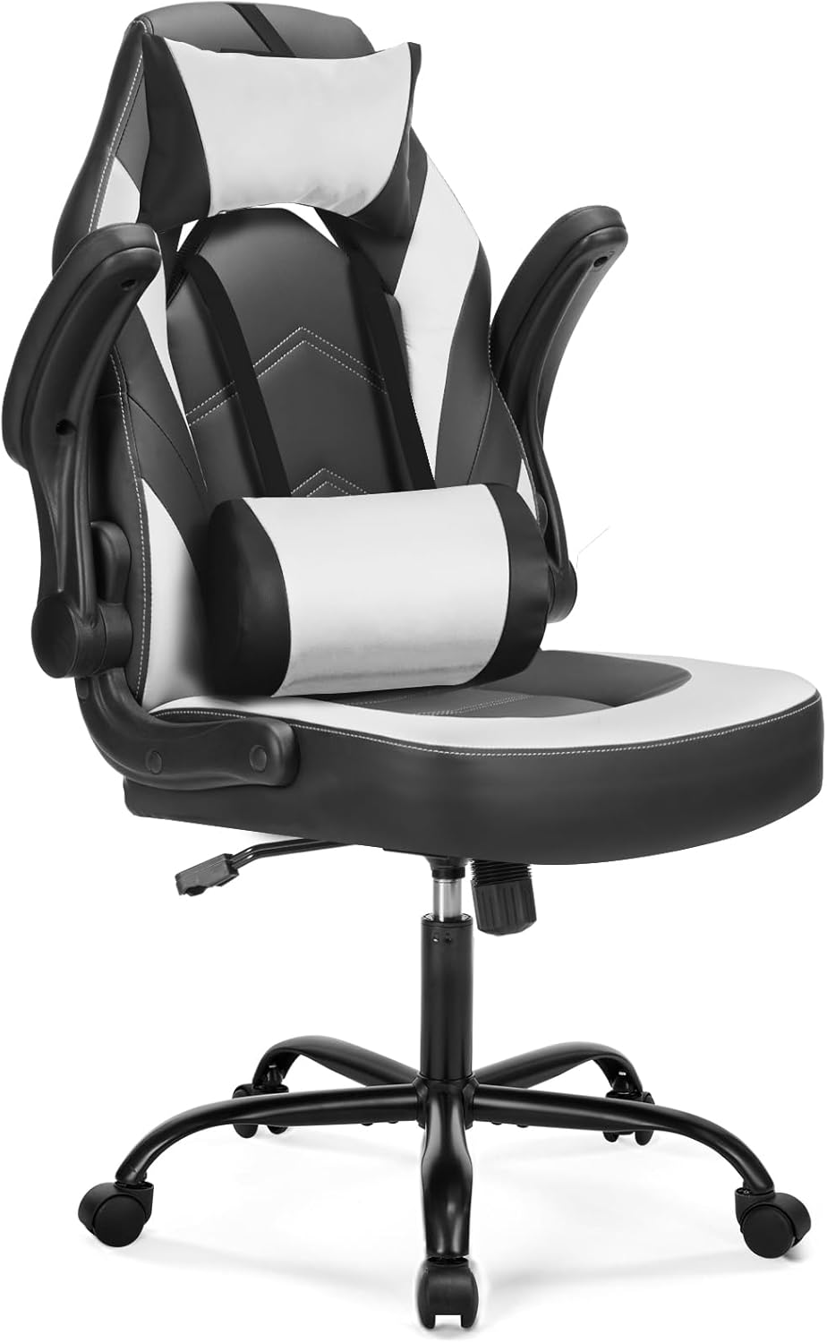 DUMOS Ergonomic Computer Gaming Chair - Home Office Desk with PU Leather Lumbar Support, Height Adjustable Big and Tall Video Game with Flip-up Armrest, Swivel Wheels for Adults and Teens