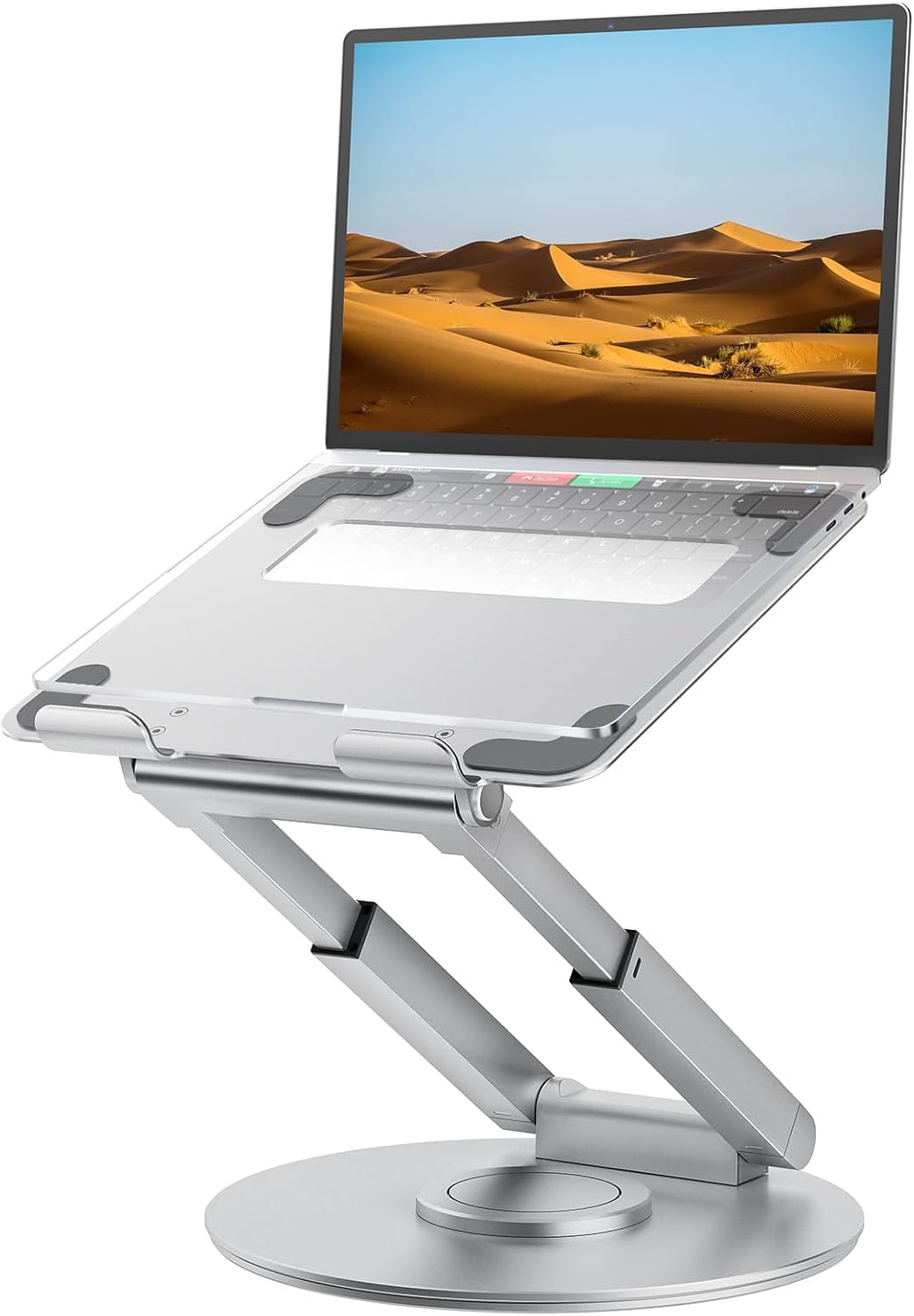 tounee Telescopic Laptop Stand for Desk with 360° Swivel Base, Sit to Stand, Height Adjustable, Portable Riser Holder for Good Posture, Compatible with MacBook Pro, All Laptops 10-17"-Gray