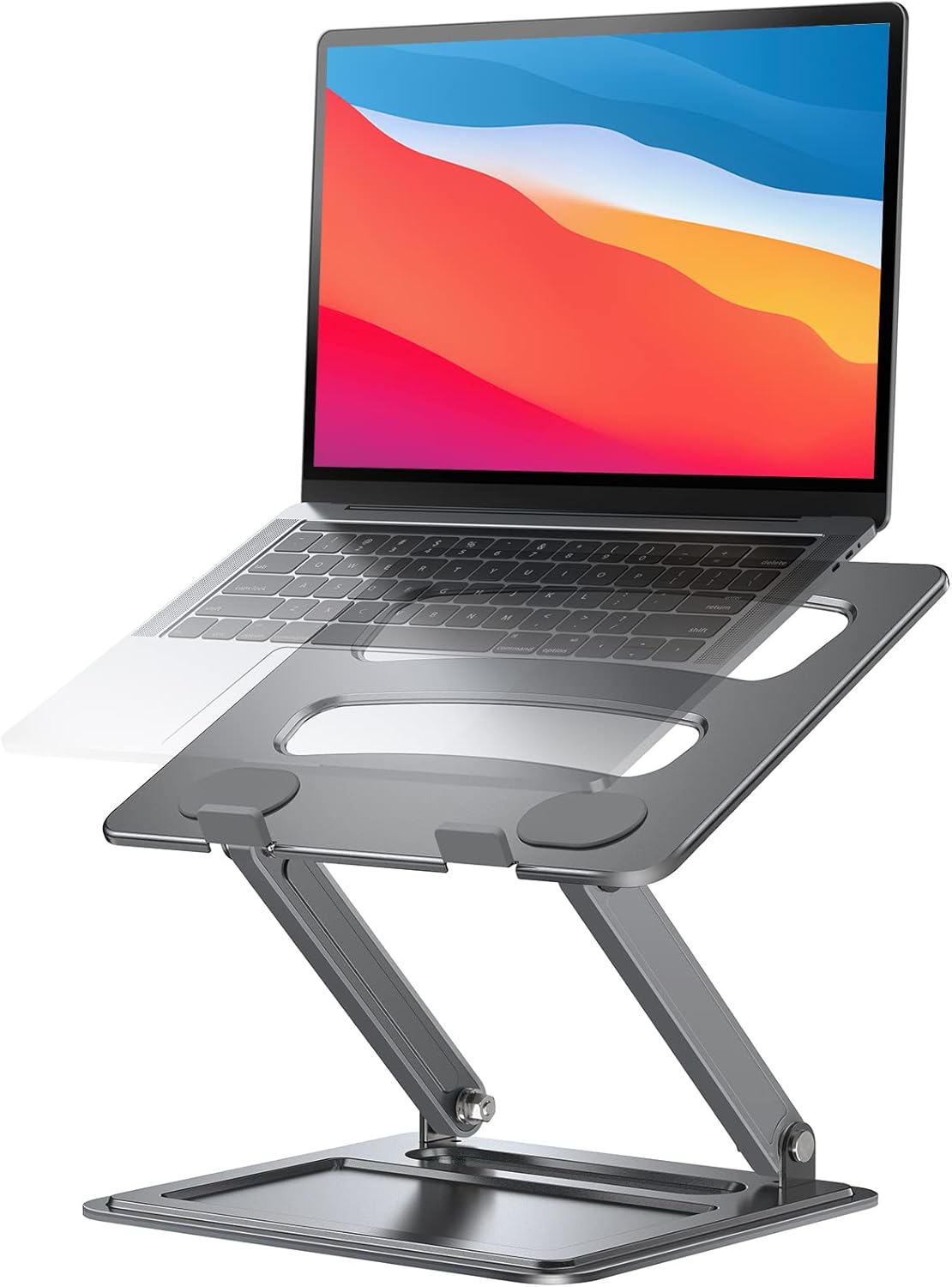 LORYERGO Laptop Stand for Desk, Adjustable & Foldable Laptop Riser for 10-15.6 Inch Laptops, Computer Stand for MacBook/Notebook, Portable Ergonomic Holder Up to 17.6lbs - Silver
