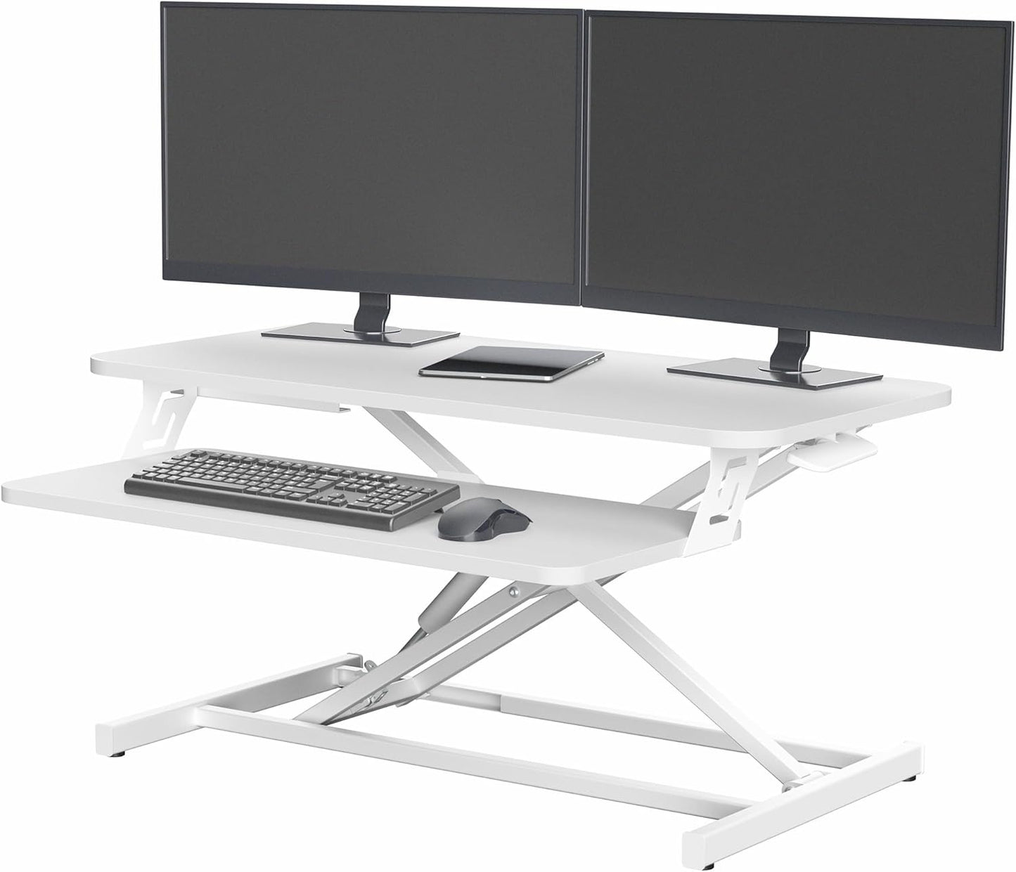 VIVO Height Adjustable 32 inch Stand Up Desk Converter, Quick Sit to Stand Tabletop Dual Monitor Riser Workstation, Black, DESK-V000S