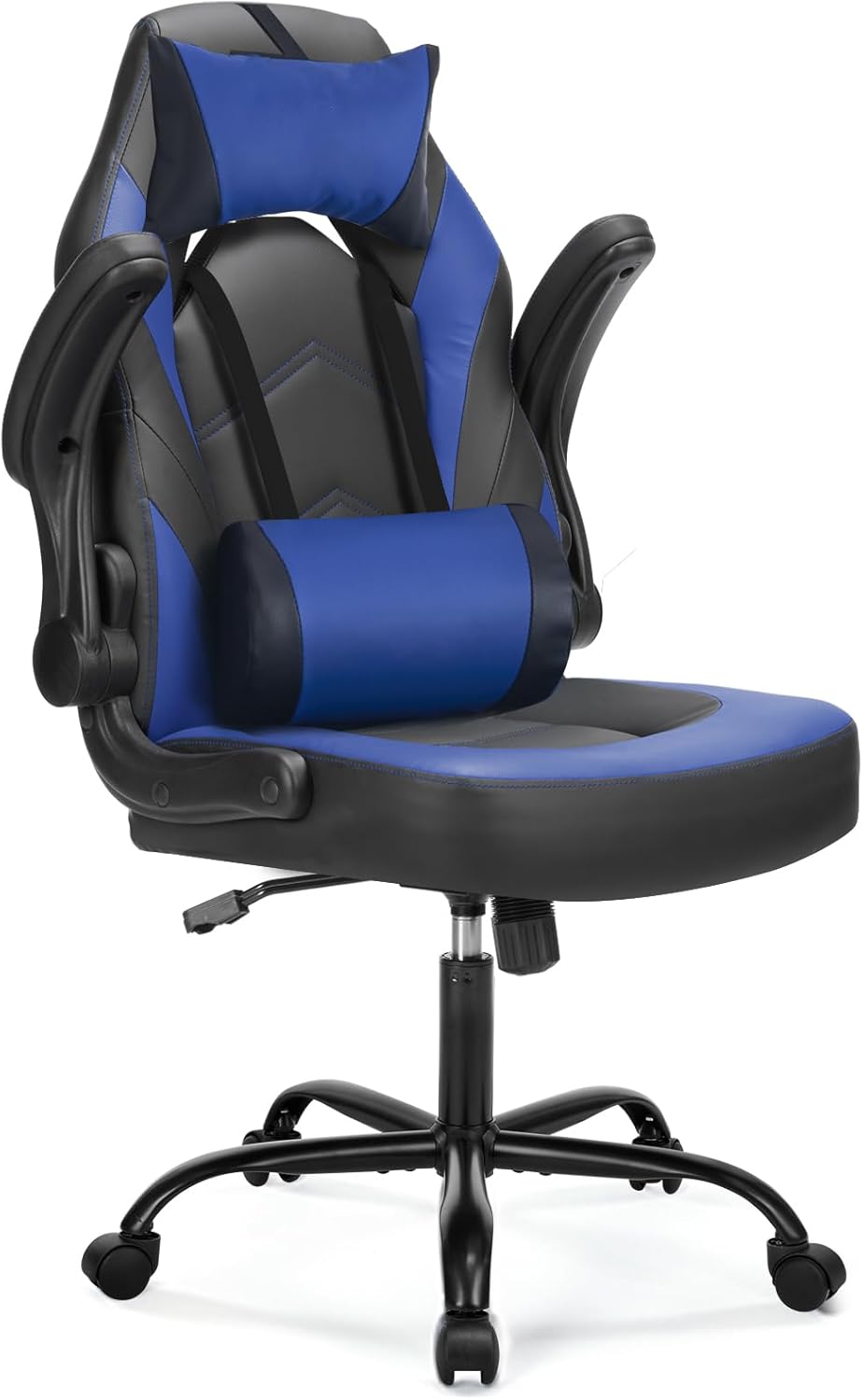 DUMOS Ergonomic Computer Gaming Chair - Home Office Desk with PU Leather Lumbar Support, Height Adjustable Big and Tall Video Game with Flip-up Armrest, Swivel Wheels for Adults and Teens