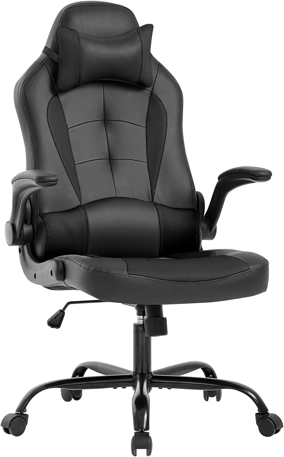BestOffice PC Gaming Chair Ergonomic Office Chair Desk Chair with Lumbar Support Flip Up Arms Headrest PU Leather Executive High Back Computer Chair for Adults Women Men (White)