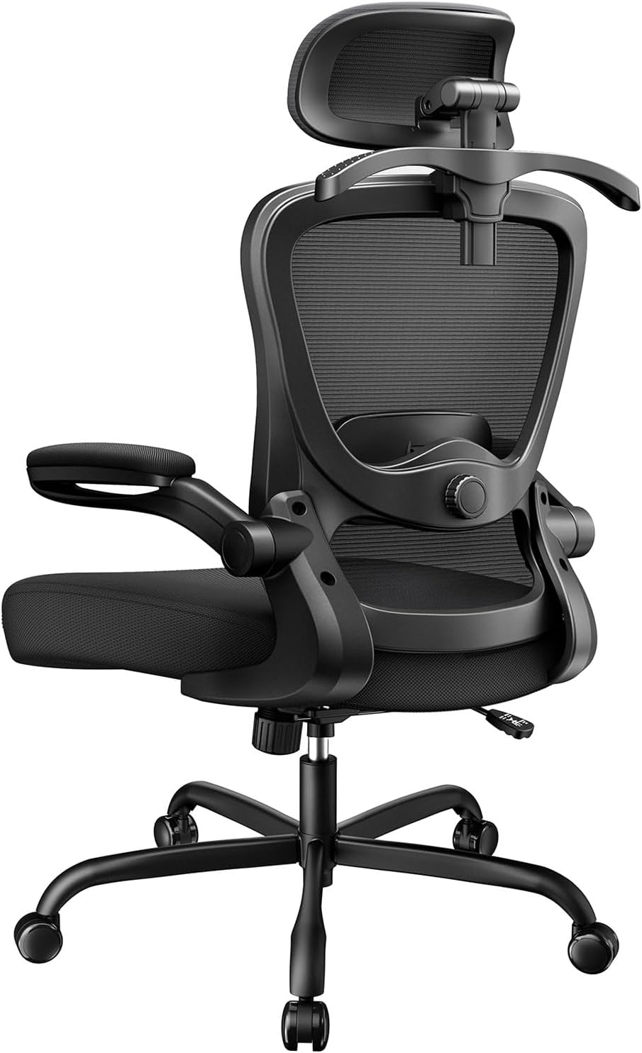 Marsail Ergonomic Office Chair: Ergonomic Gaming Chair with 3D Headrest, 3D Lumbar Support, Flip-up Armrests, High Back Adjustable Desk Chair with 90-120° Tilt Lock, Thick Cushion (Black)