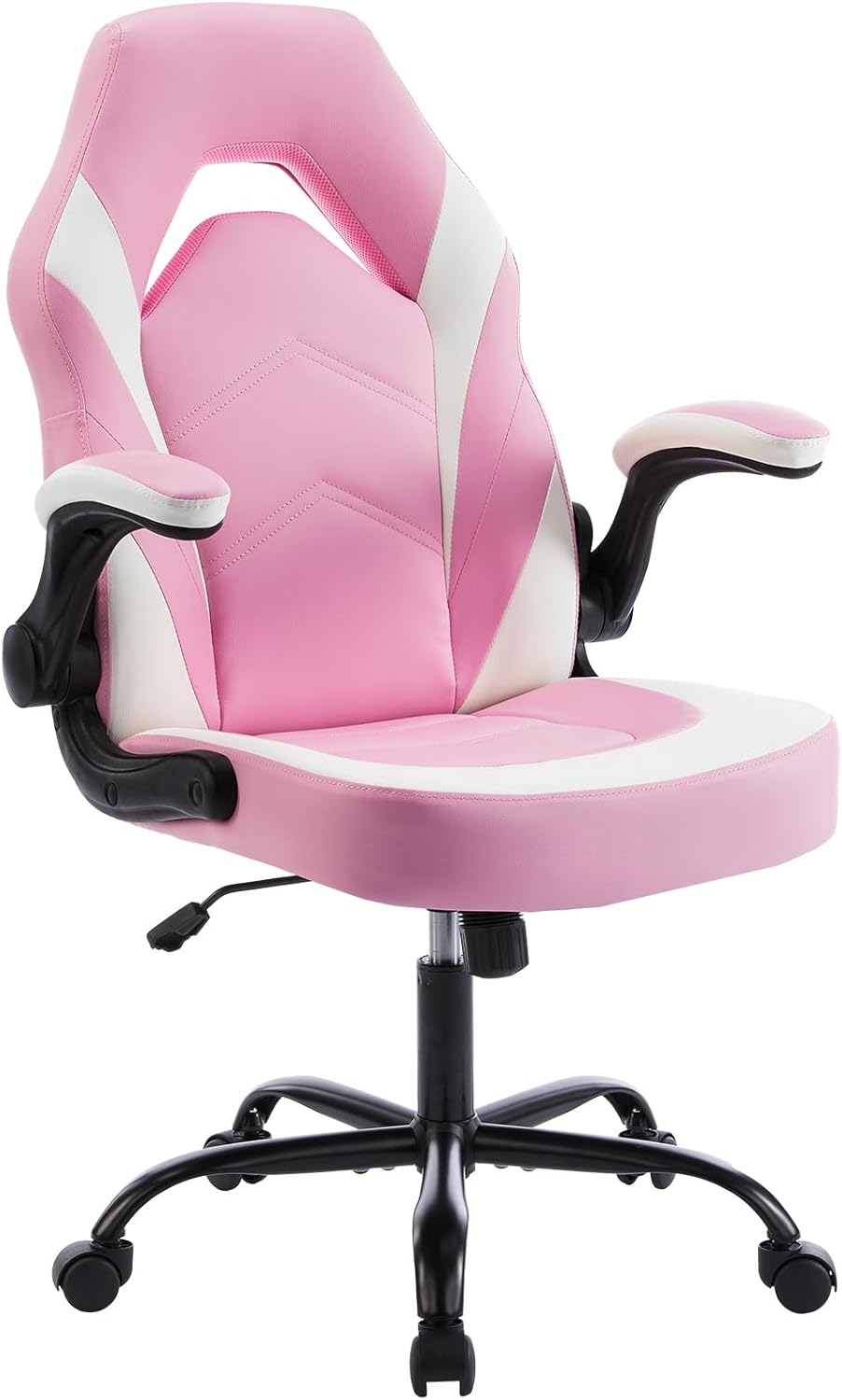 DUMOS Ergonomic Computer Gaming Chair - Home Office Desk with PU Leather Lumbar Support, Height Adjustable Big and Tall Video Game with Flip-up Armrest, Swivel Wheels for Adults and Teens