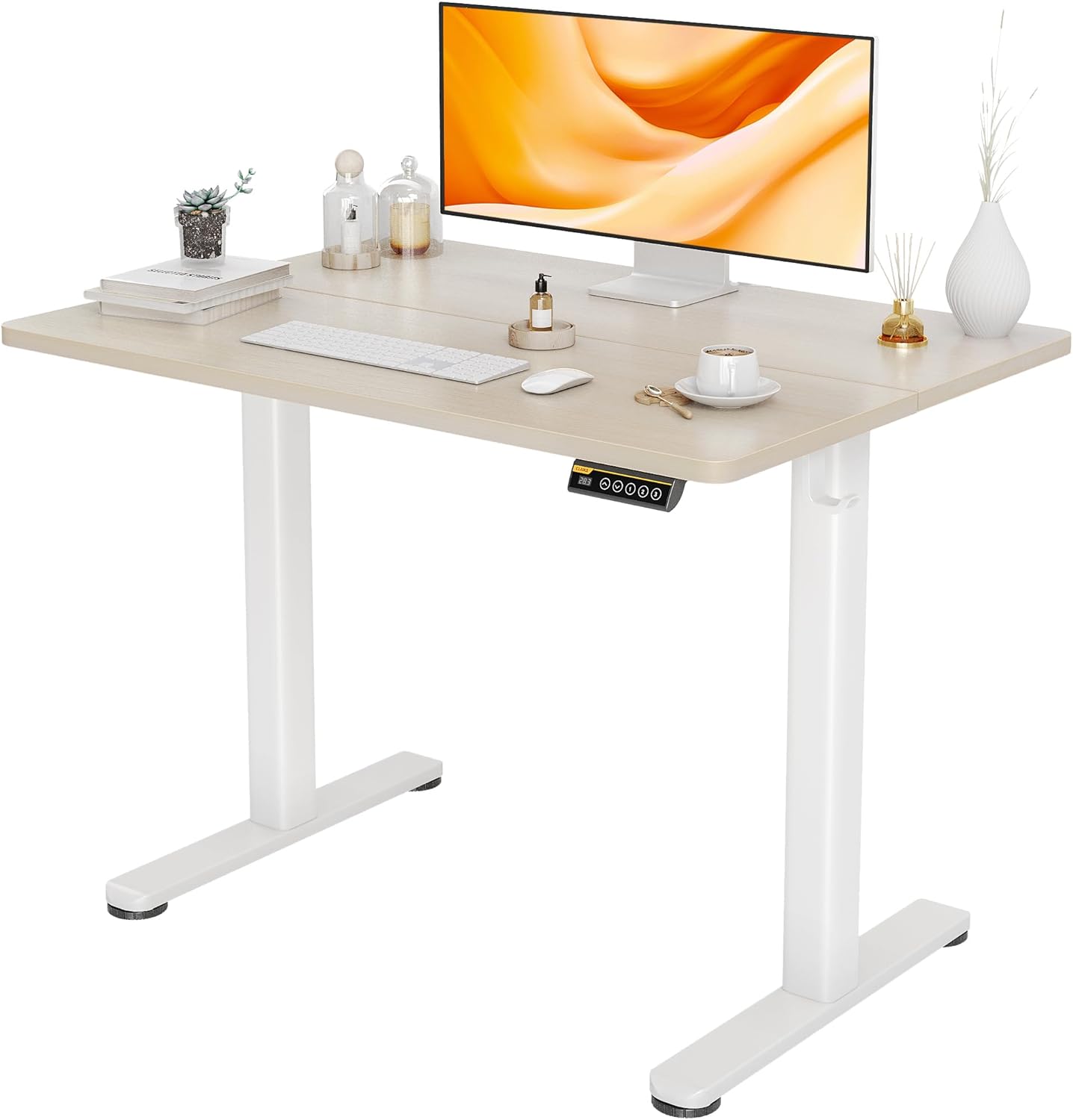 Claiks Electric Standing Desk, Adjustable Height Stand up Desk, 24x48 Inches Sit Stand Home Office Desk with Splice Board, Black Frame/Rustic Brown Top