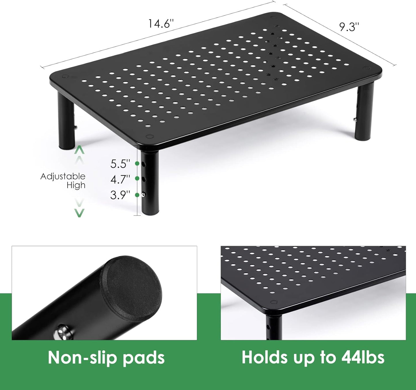 DOLALIKE 2 Pack Desktop Riser, 3 Height Adjustable Monitor stands for 2 Monitors, PC, Computer, Printer, iMac, Desktop Monitor Stand with Ventilated Platform for Airflow