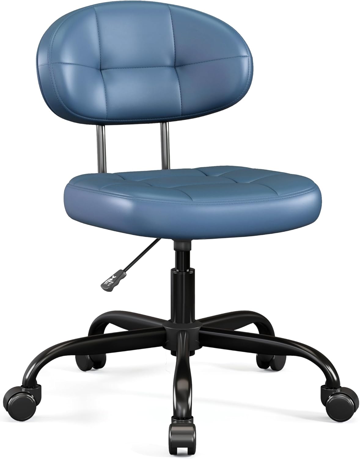 Misolant Vanity Chair with back, Small Armless Cute office Chair with wheels and Lumbar support, Comfy PU Leather Desk Computer Chairs with Adjustable Height, 360°Swivel for Home Bedroom Office, Black