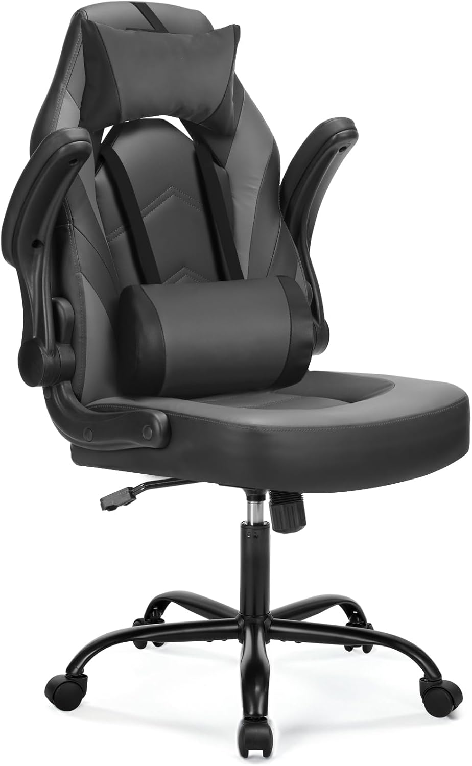 DUMOS Ergonomic Computer Gaming Chair - Home Office Desk with PU Leather Lumbar Support, Height Adjustable Big and Tall Video Game with Flip-up Armrest, Swivel Wheels for Adults and Teens