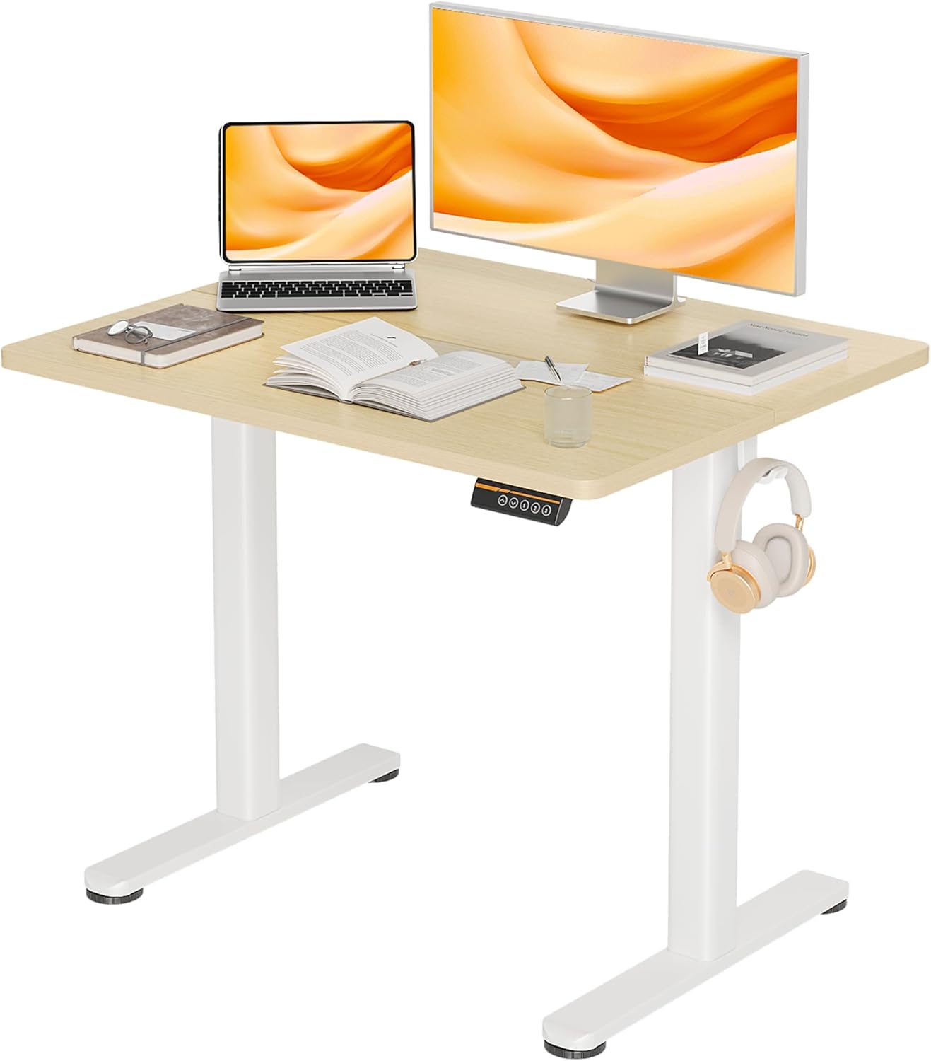 Claiks Electric Standing Desk, Adjustable Height Stand up Desk, 24x48 Inches Sit Stand Home Office Desk with Splice Board, Black Frame/Rustic Brown Top