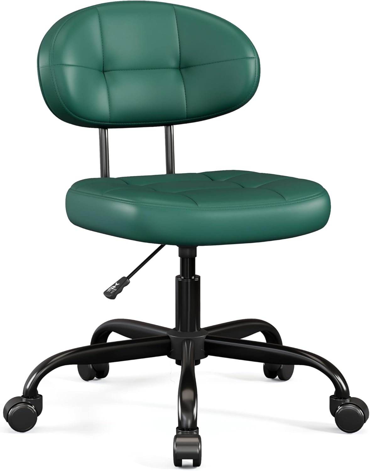 Misolant Vanity Chair with back, Small Armless Cute office Chair with wheels and Lumbar support, Comfy PU Leather Desk Computer Chairs with Adjustable Height, 360°Swivel for Home Bedroom Office, Black