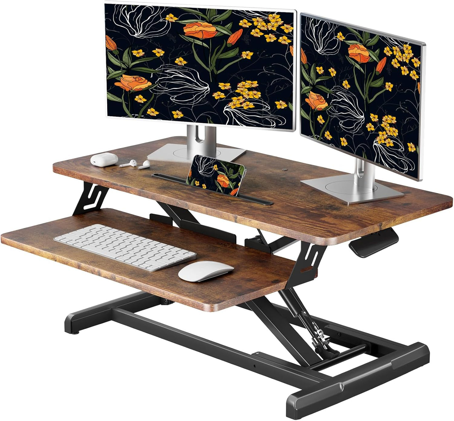 JOY worker Standing Desk Converter, 32" Wide Height Adjustable Sit Stand Up Desk Riser with Keyboard Tray, Desktop Workstation Riser for Home Office Computer Laptop, Particle Board, Black