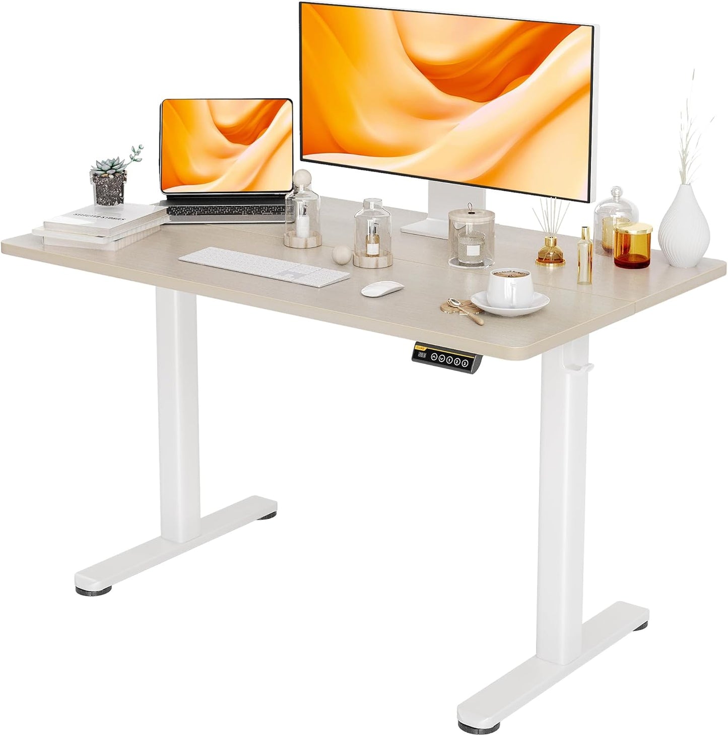Claiks Electric Standing Desk, Adjustable Height Stand up Desk, 24x48 Inches Sit Stand Home Office Desk with Splice Board, Black Frame/Rustic Brown Top