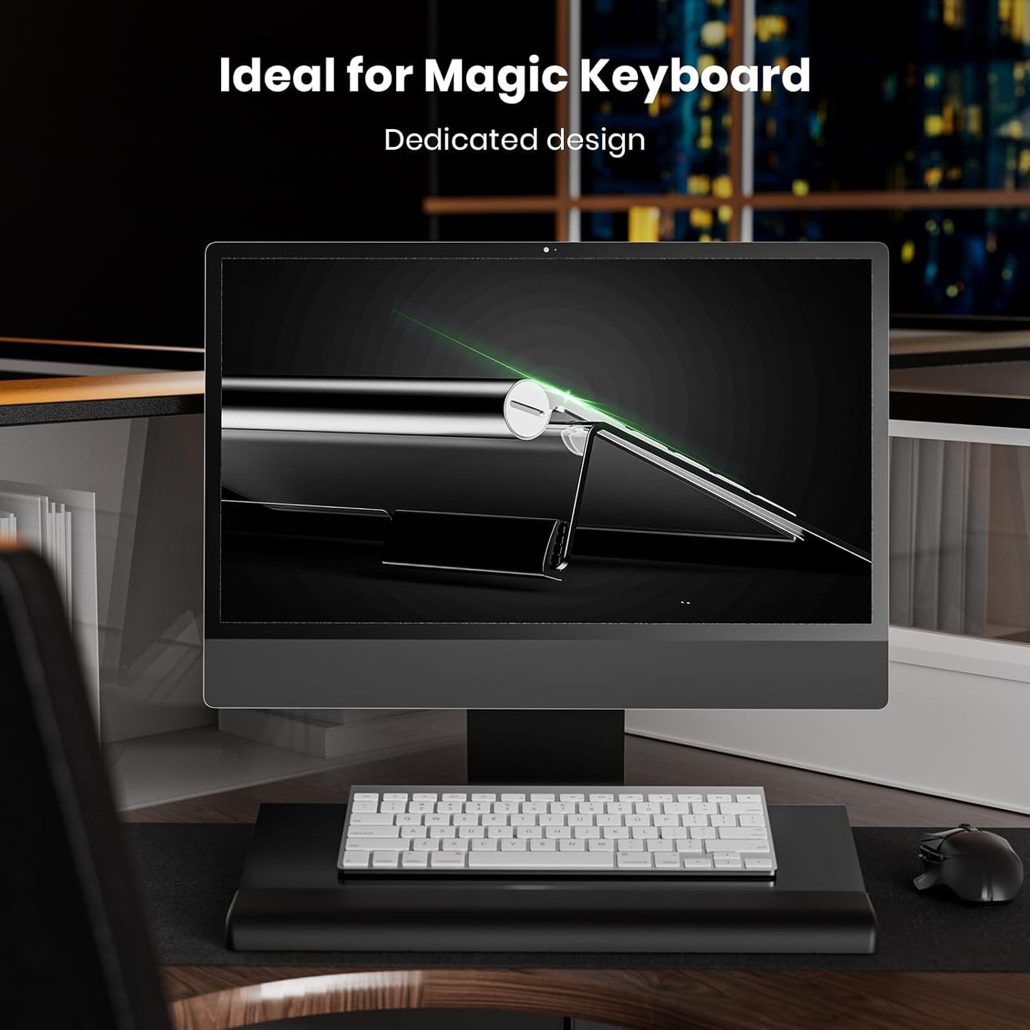 Compact Keyboard Stand w/Silicone Wrist Rest & 3-Level Height Adjustment, Klearlook Acrylic 16.85 x 5.5 inches Space-Saving Computer Keyboard Riser w/Storage Slot for Comfortable Typing - Black