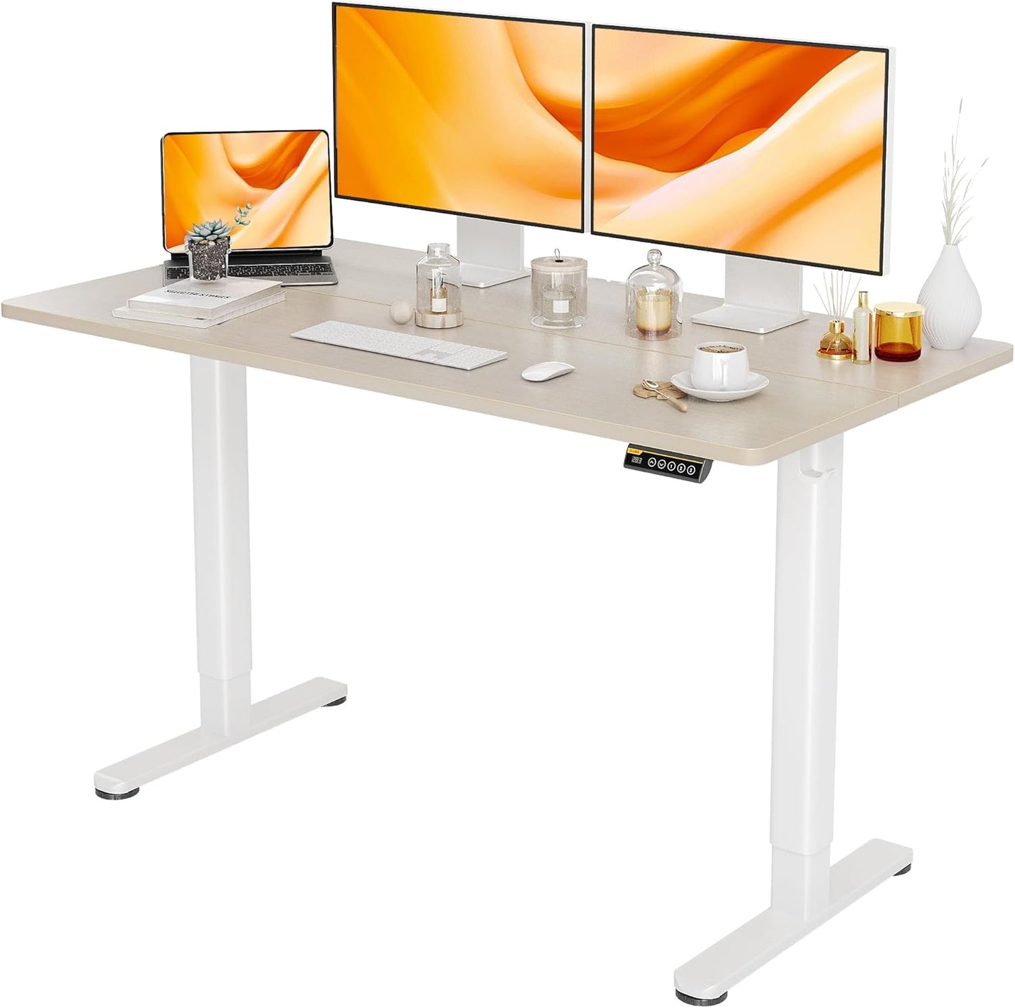 Claiks Electric Standing Desk, Adjustable Height Stand up Desk, 24x48 Inches Sit Stand Home Office Desk with Splice Board, Black Frame/Rustic Brown Top