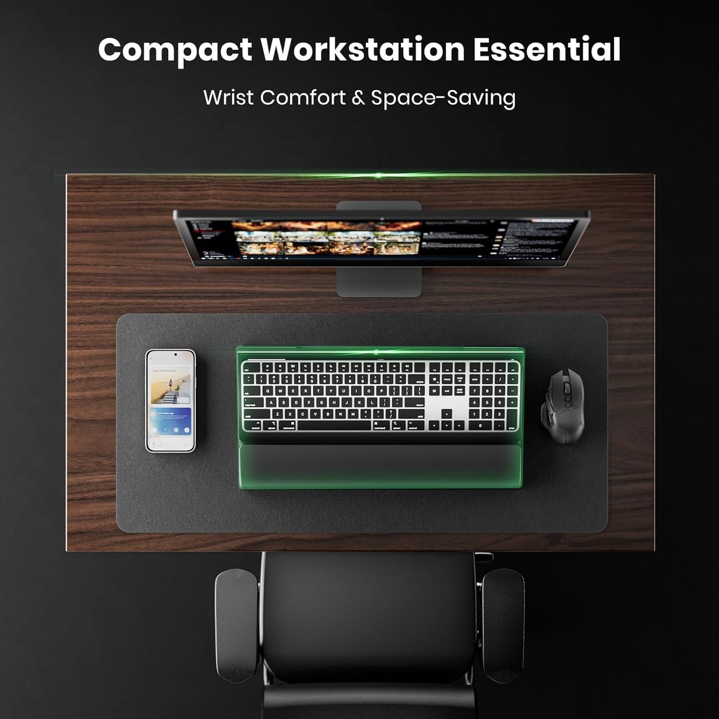 Compact Keyboard Stand w/Silicone Wrist Rest & 3-Level Height Adjustment, Klearlook Acrylic 16.85 x 5.5 inches Space-Saving Computer Keyboard Riser w/Storage Slot for Comfortable Typing - Black