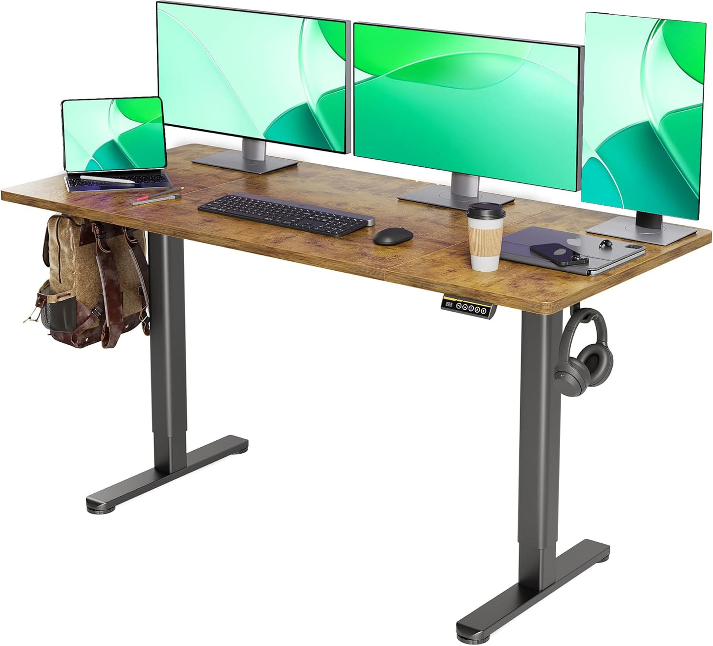 Claiks Electric Standing Desk, Adjustable Height Stand up Desk, 24x48 Inches Sit Stand Home Office Desk with Splice Board, Black Frame/Rustic Brown Top
