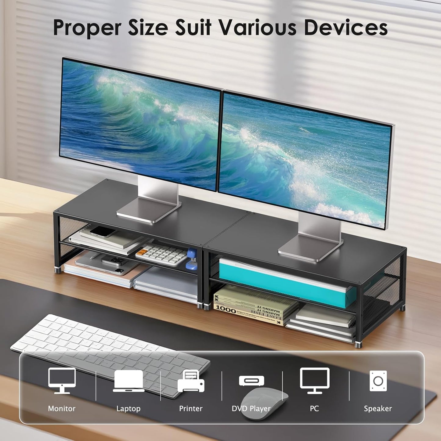Desk Organizers and Accessories, Computer Monitor Stand Riser, Printer & Laptop Stand, Office Desk Accessories & Desktop Workspace Organizers for Office Supplies (Black)