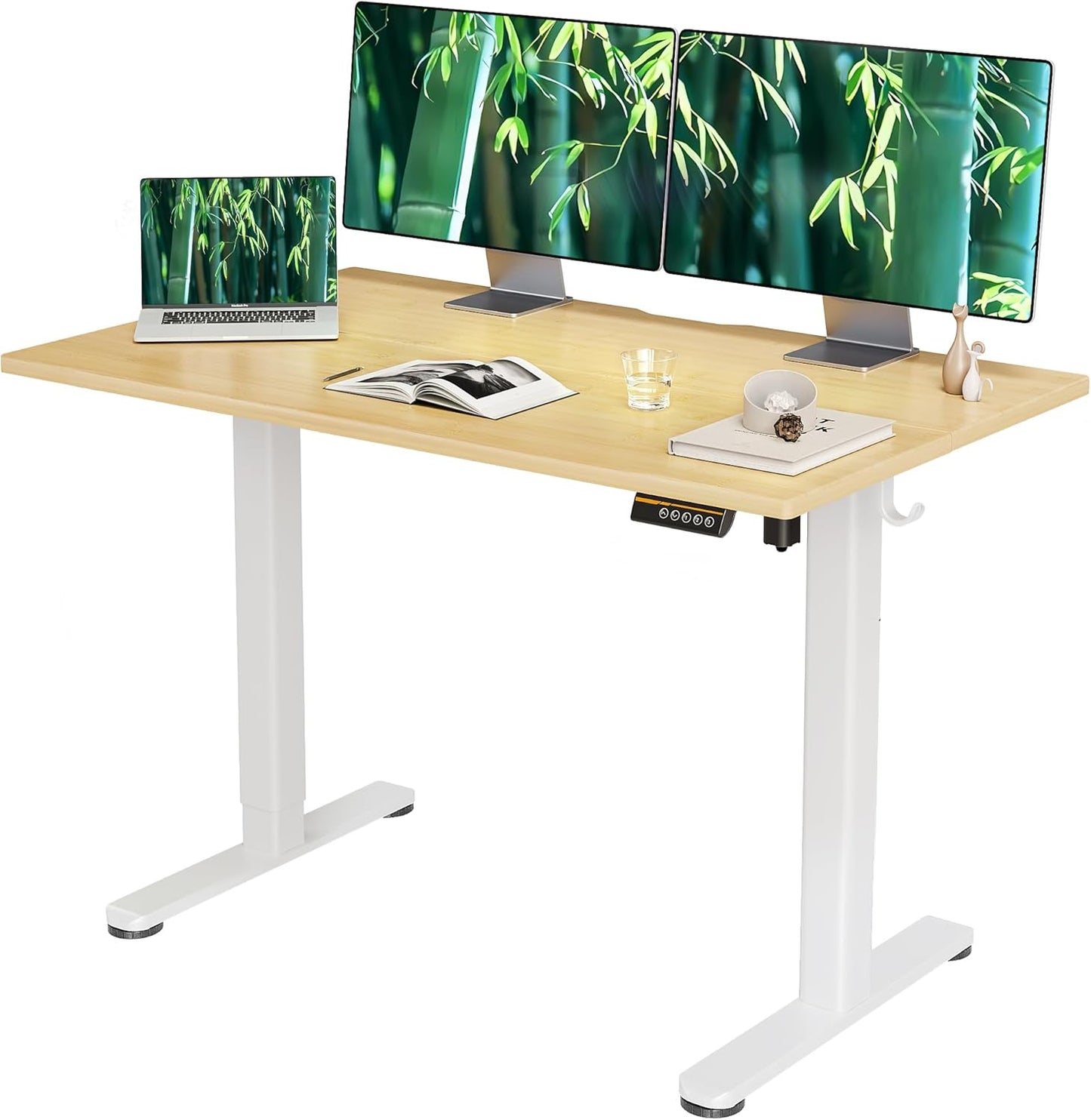 Claiks Electric Standing Desk, Adjustable Height Stand up Desk, 24x48 Inches Sit Stand Home Office Desk with Splice Board, Black Frame/Rustic Brown Top