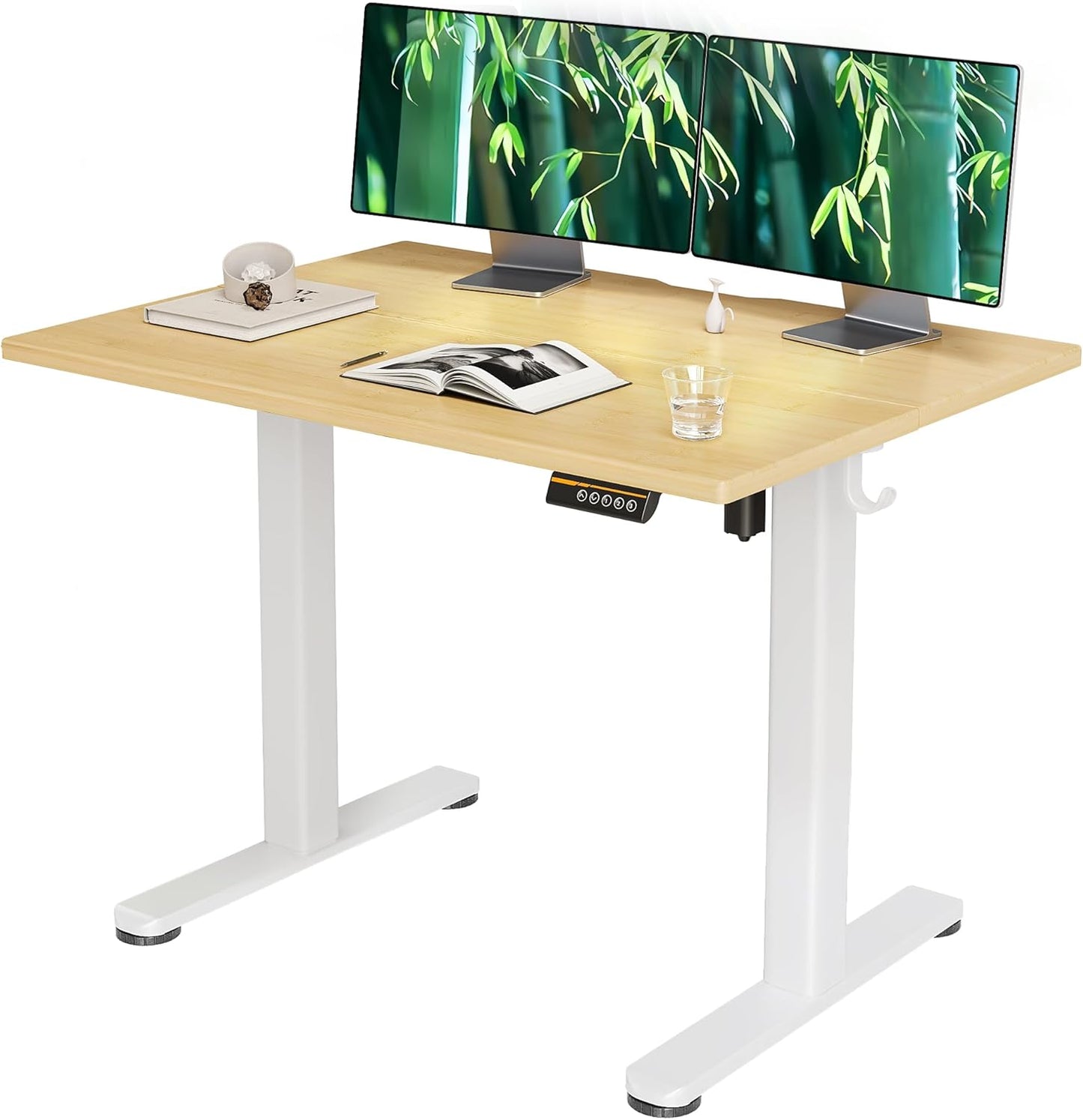 Claiks Electric Standing Desk, Adjustable Height Stand up Desk, 24x48 Inches Sit Stand Home Office Desk with Splice Board, Black Frame/Rustic Brown Top