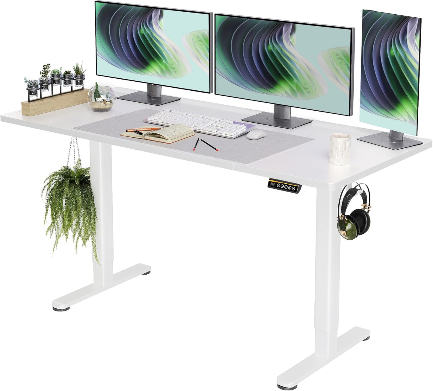 Claiks Electric Standing Desk, Adjustable Height Stand up Desk, 24x48 Inches Sit Stand Home Office Desk with Splice Board, Black Frame/Rustic Brown Top