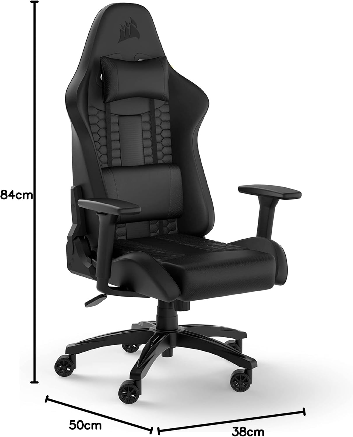 Corsair TC100 Relaxed Gaming Chair - Leatherette - Racing-Inspired Design - Lumbar Pillow - Detachable Memory Foam Neck Pillow - Adjustable Seat Height - Adjustable Armrests - Black