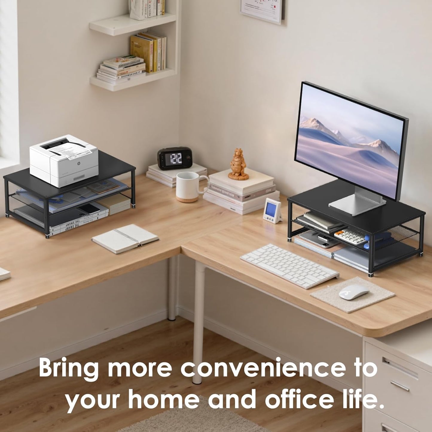 Desk Organizers and Accessories, Computer Monitor Stand Riser, Printer & Laptop Stand, Office Desk Accessories & Desktop Workspace Organizers for Office Supplies (Black)