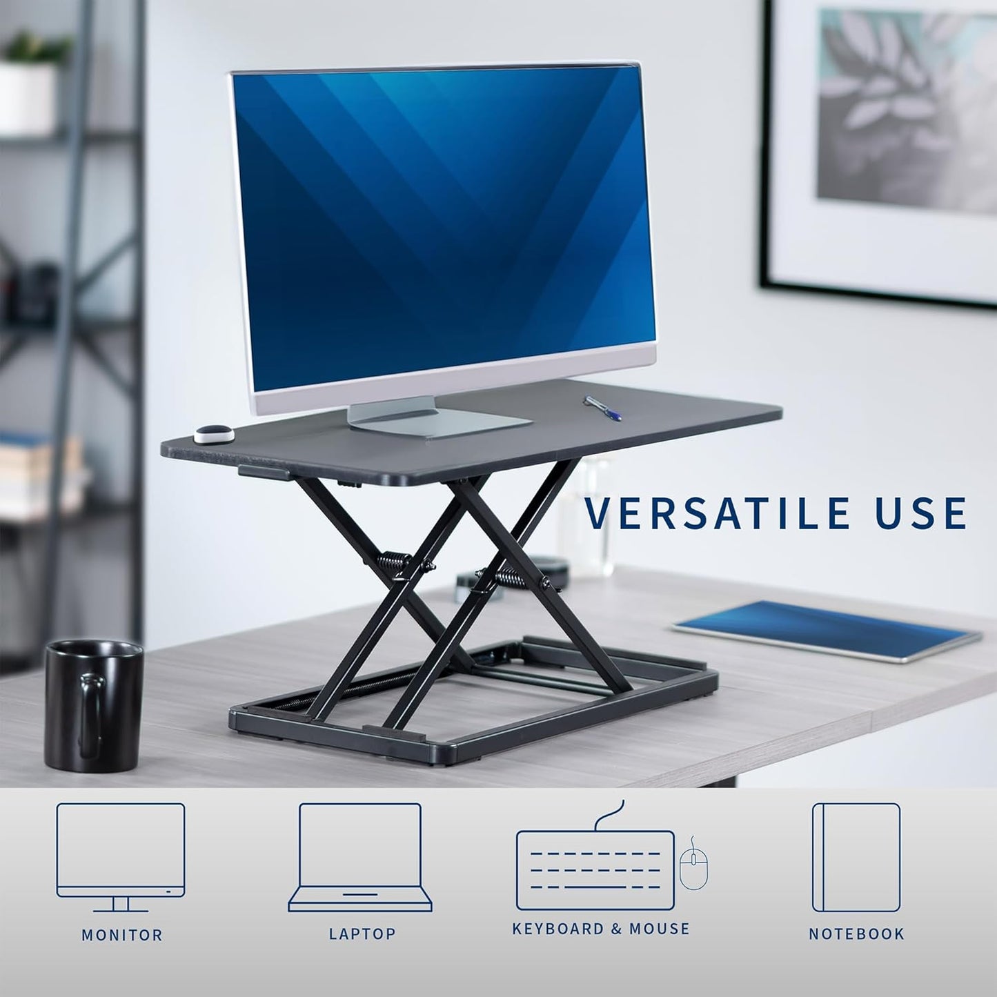 VIVO Single Top 30 inch Scissors Lift Keyboard and Mouse Riser, Height Adjustable Laptop Desk, for Ergonomic Sit Stand Workstations, Black, DESK-V030A