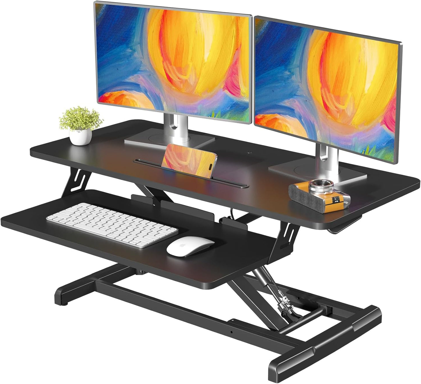 JOY worker Standing Desk Converter, 32" Wide Height Adjustable Sit Stand Up Desk Riser with Keyboard Tray, Desktop Workstation Riser for Home Office Computer Laptop, Particle Board, Black