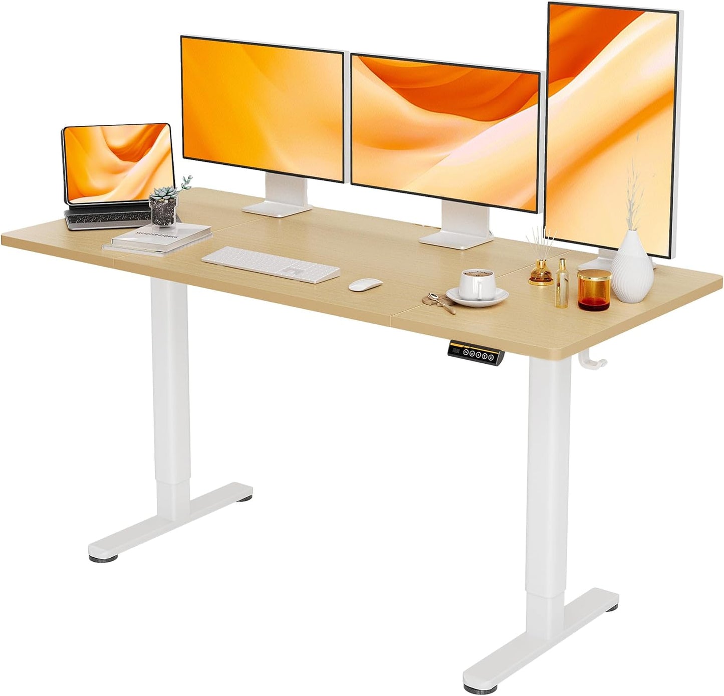 Claiks Electric Standing Desk, Adjustable Height Stand up Desk, 24x48 Inches Sit Stand Home Office Desk with Splice Board, Black Frame/Rustic Brown Top
