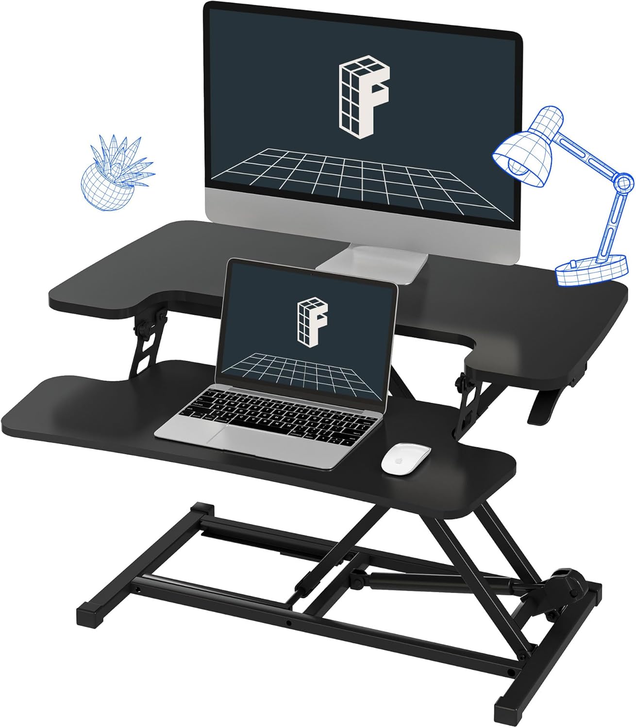 FLEXISPOT 35in Standing Desk Converter Height Adjustable Sit to Stand up Desk Riser Computer Workstation with Keyboard Tray Wide 2-Tier Desktop Black
