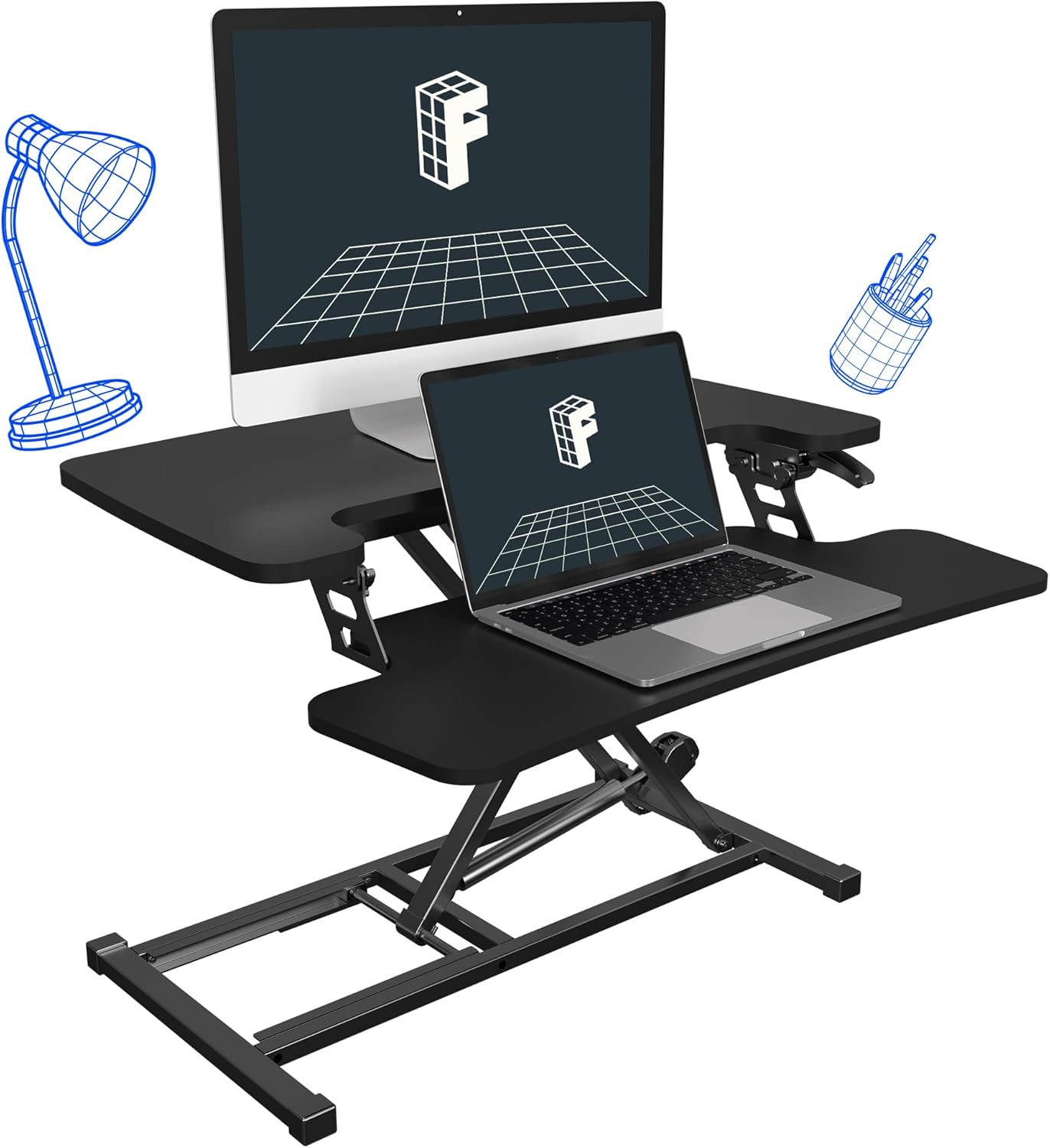 FLEXISPOT 35in Standing Desk Converter Height Adjustable Sit to Stand up Desk Riser Computer Workstation with Keyboard Tray Wide 2-Tier Desktop Black