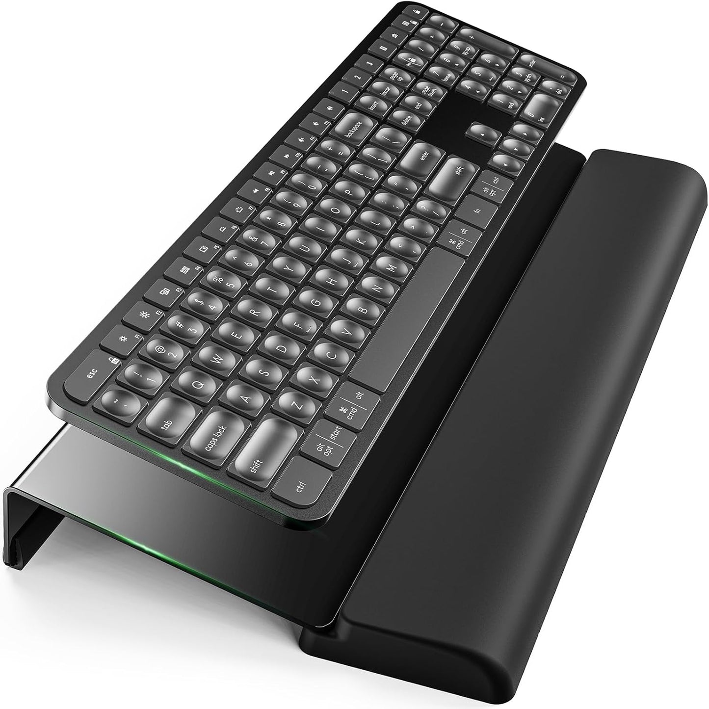 Compact Keyboard Stand w/Silicone Wrist Rest & 3-Level Height Adjustment, Klearlook Acrylic 16.85 x 5.5 inches Space-Saving Computer Keyboard Riser w/Storage Slot for Comfortable Typing - Black
