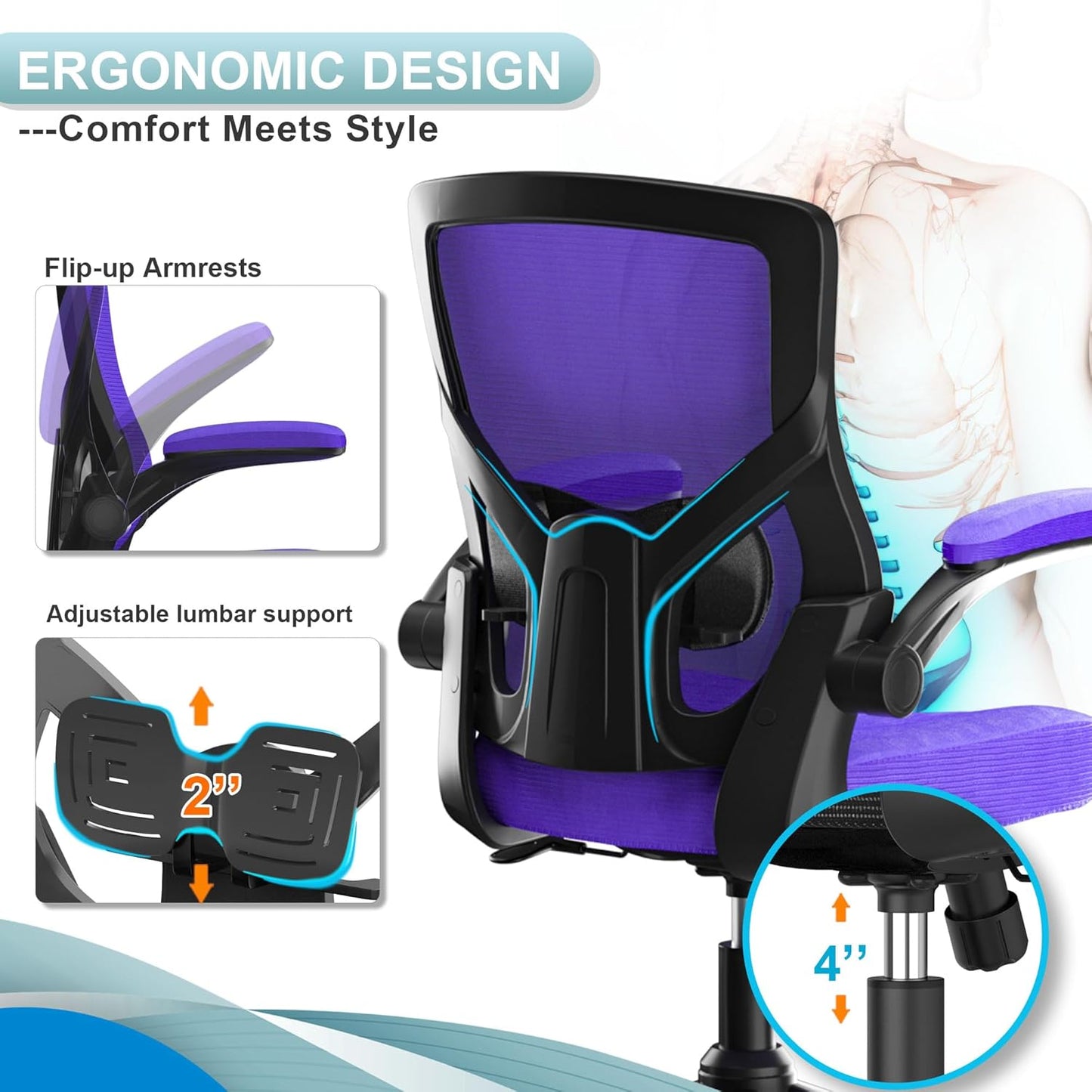Office Chair, High Back Desk Chair Adjustable Height and Ergonomic Design Home Office Computer Chair Executive Lumbar Support Padded Flip-up Armrest Swivel Task Chair