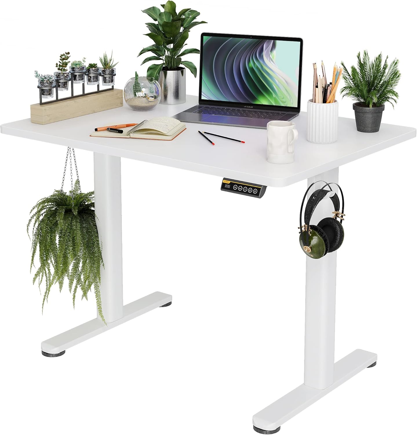 Claiks Electric Standing Desk, Adjustable Height Stand up Desk, 24x48 Inches Sit Stand Home Office Desk with Splice Board, Black Frame/Rustic Brown Top