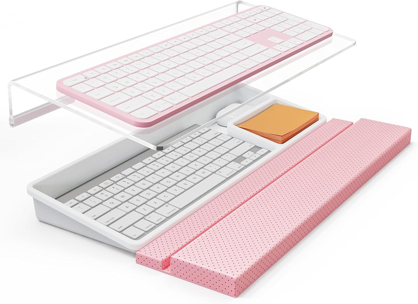 Compact Keyboard Stand w/Silicone Wrist Rest & 3-Level Height Adjustment, Klearlook Acrylic 16.85 x 5.5 inches Space-Saving Computer Keyboard Riser w/Storage Slot for Comfortable Typing - Black