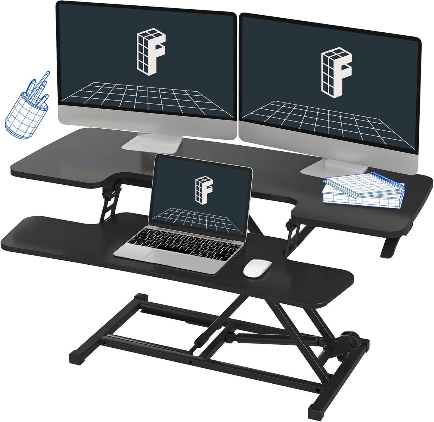 FLEXISPOT 35in Standing Desk Converter Height Adjustable Sit to Stand up Desk Riser Computer Workstation with Keyboard Tray Wide 2-Tier Desktop Black