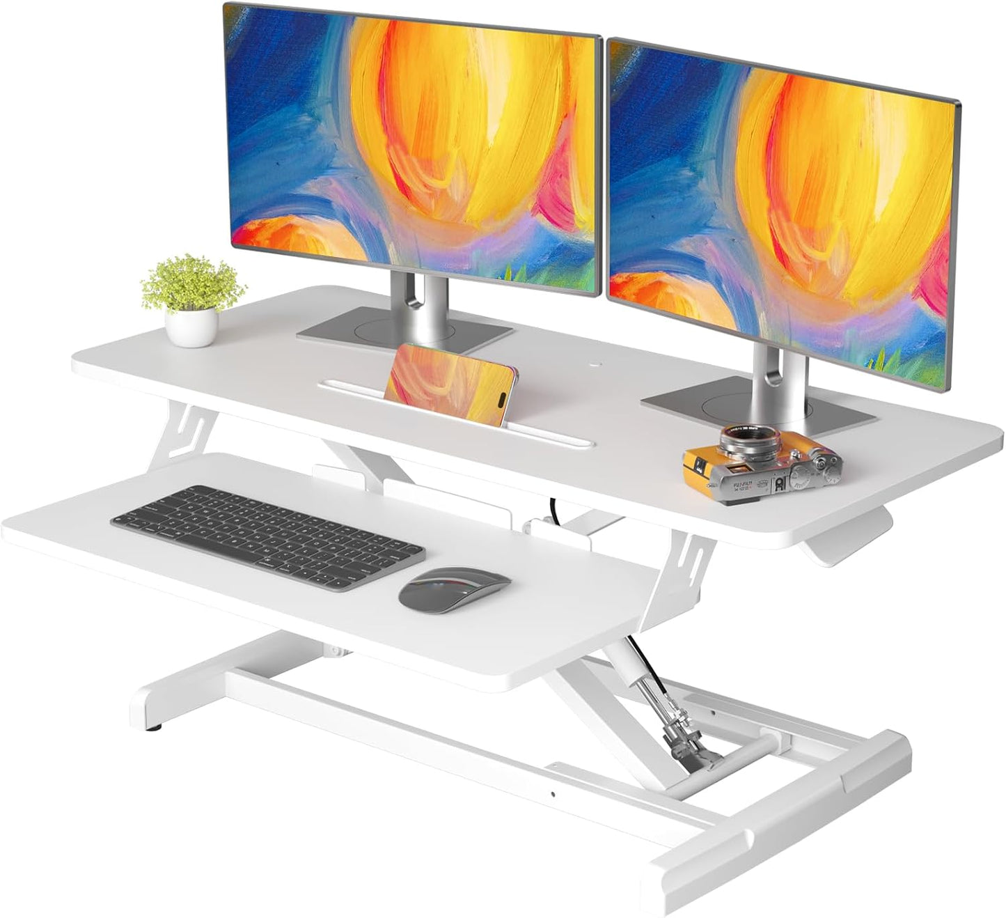 JOY worker Standing Desk Converter, 32" Wide Height Adjustable Sit Stand Up Desk Riser with Keyboard Tray, Desktop Workstation Riser for Home Office Computer Laptop, Particle Board, Black