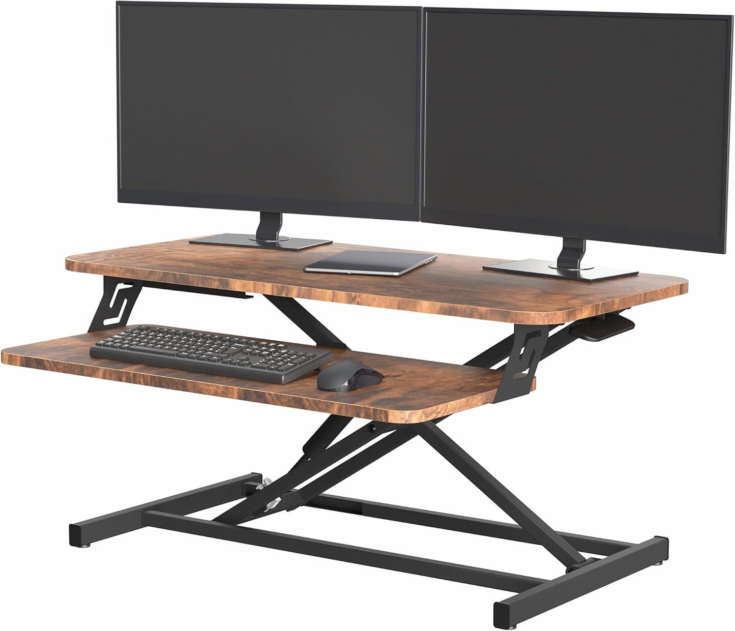 VIVO Height Adjustable 32 inch Stand Up Desk Converter, Quick Sit to Stand Tabletop Dual Monitor Riser Workstation, Black, DESK-V000S