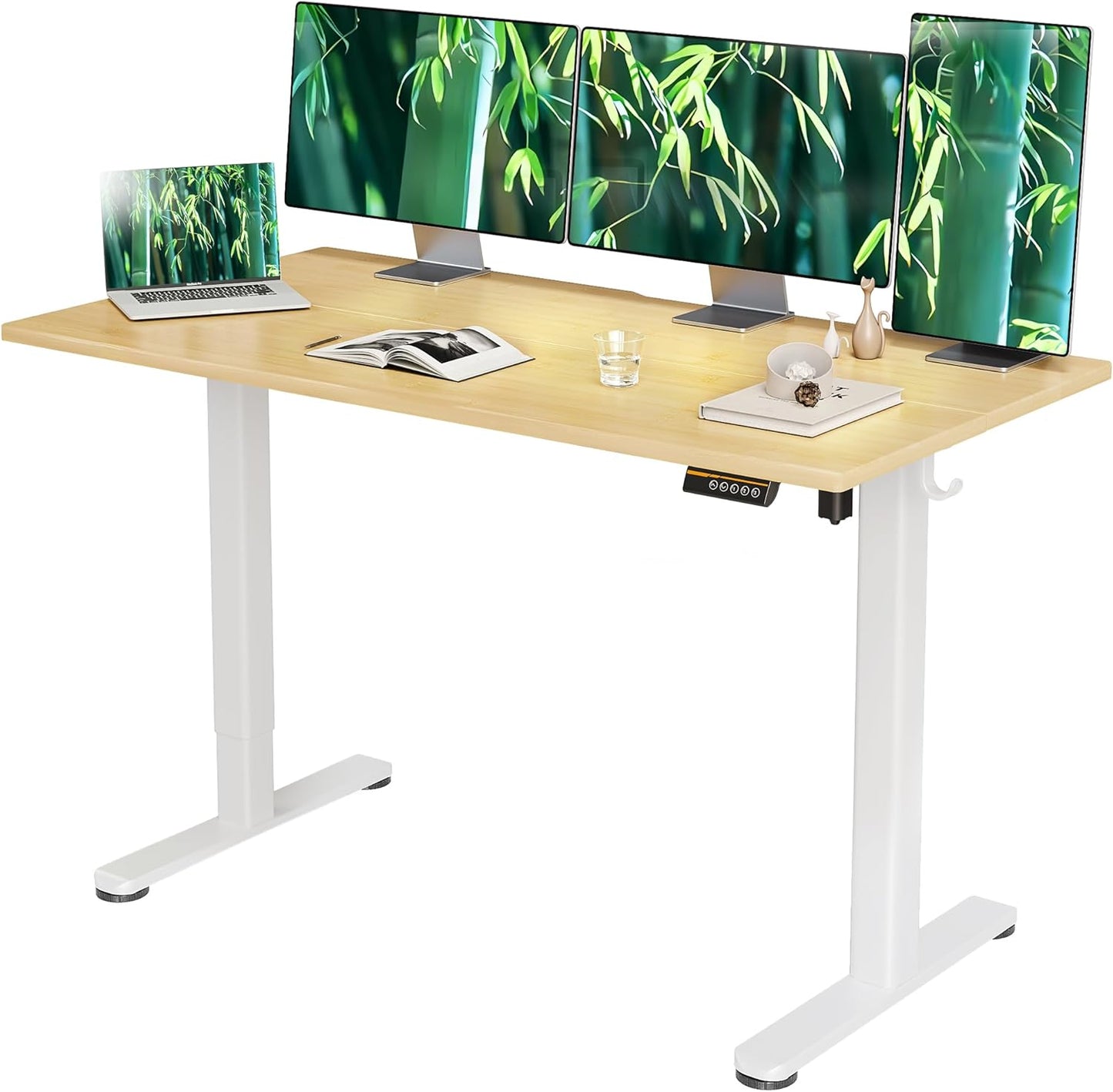 Claiks Electric Standing Desk, Adjustable Height Stand up Desk, 24x48 Inches Sit Stand Home Office Desk with Splice Board, Black Frame/Rustic Brown Top