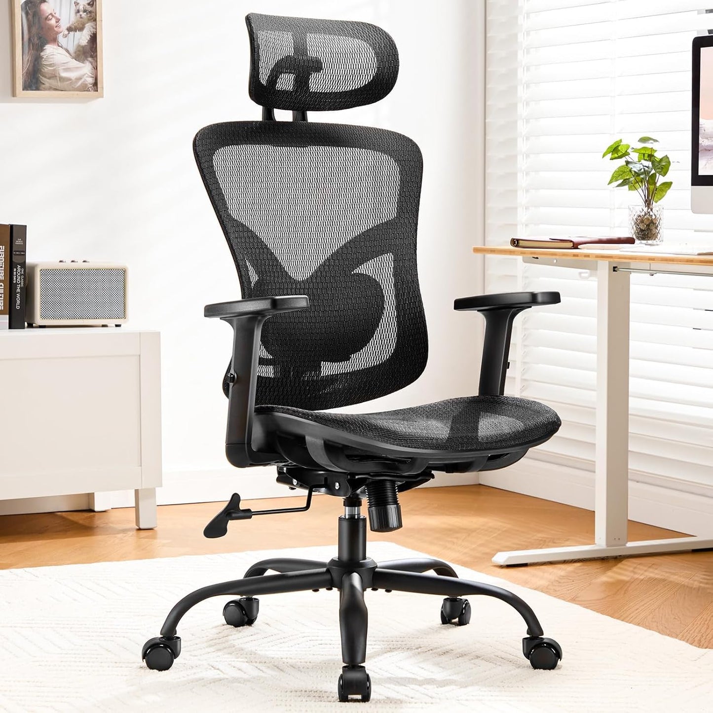 Marsail Ergonomic Mesh Office Chair: Mesh Computer Desk Chair with Adjustable Lumbar Support, 2D Headrest & Up and Down Armrest, Ergonomic Gaming Chair for Home Office, Black