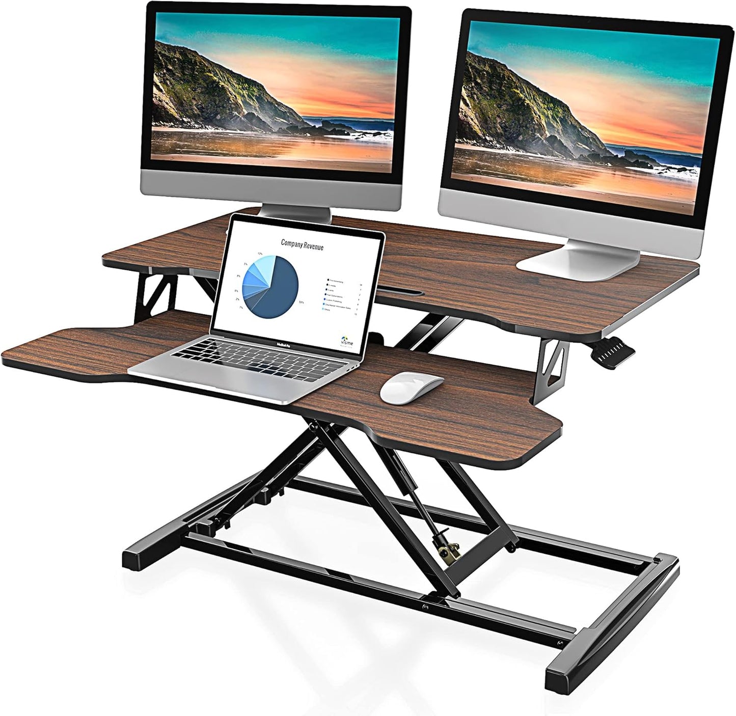 FITUEYES Height Adjustable Standing Desk 32” Wide Sit to Stand Converter Stand Up Desk Tabletop Workstation for Dual Monitor Riser FSD308001WB