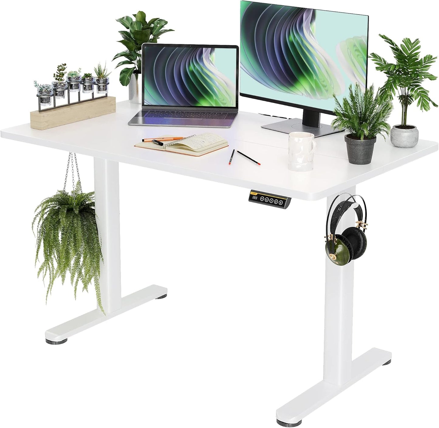 Claiks Electric Standing Desk, Adjustable Height Stand up Desk, 24x48 Inches Sit Stand Home Office Desk with Splice Board, Black Frame/Rustic Brown Top
