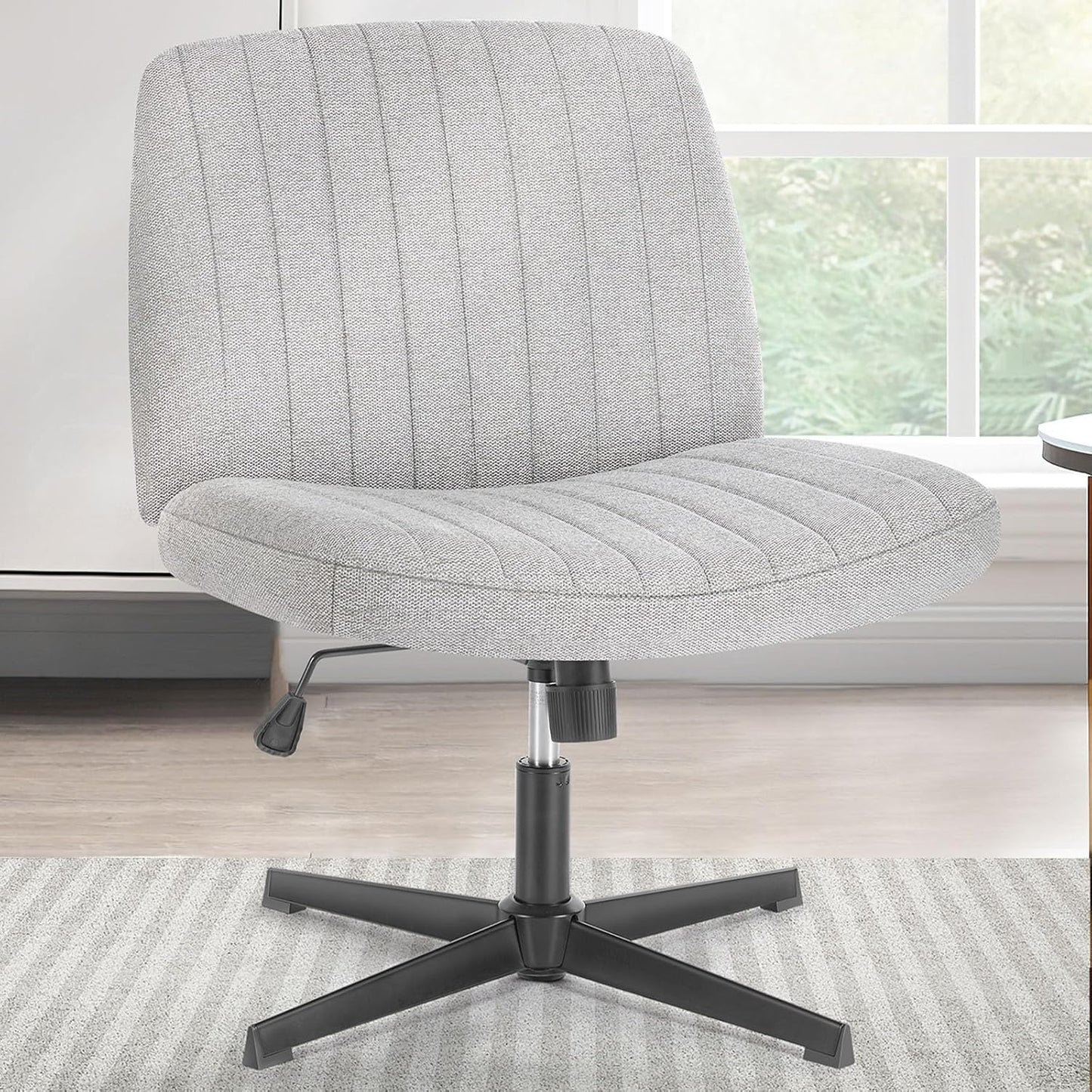 Sweetcrispy Criss Cross Chair Legged, Armless Office Wide Desk Chair No Wheels, Swivel Vanity Height Adjustable Fabric Modern Computer Task Seating for Home - Blue