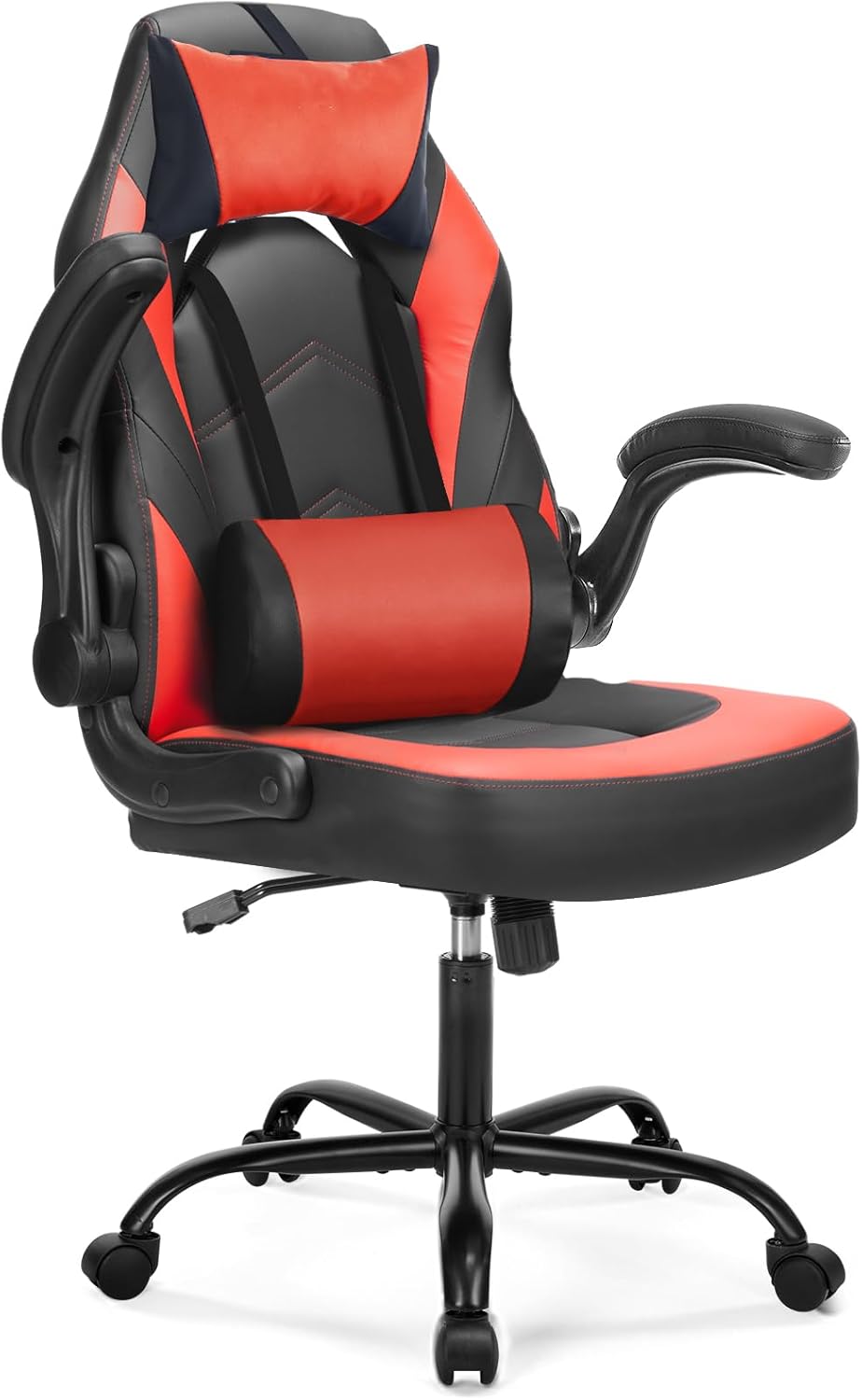 DUMOS Ergonomic Computer Gaming Chair - Home Office Desk with PU Leather Lumbar Support, Height Adjustable Big and Tall Video Game with Flip-up Armrest, Swivel Wheels for Adults and Teens