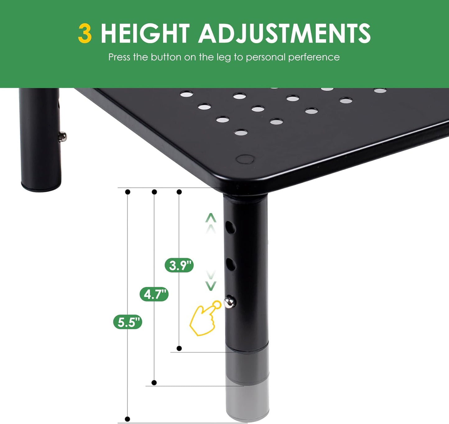 DOLALIKE 2 Pack Desktop Riser, 3 Height Adjustable Monitor stands for 2 Monitors, PC, Computer, Printer, iMac, Desktop Monitor Stand with Ventilated Platform for Airflow