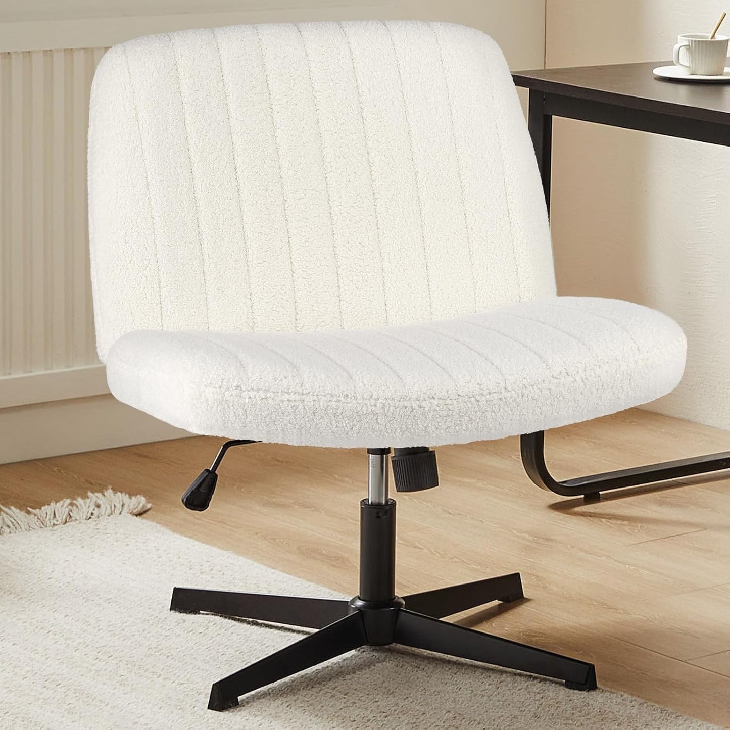 Sweetcrispy Criss Cross Chair Legged, Armless Office Wide Desk Chair No Wheels, Swivel Vanity Height Adjustable Fabric Modern Computer Task Seating for Home - Blue
