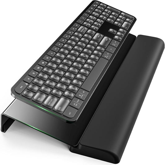 Compact Keyboard Stand w/Silicone Wrist Rest & 3-Level Height Adjustment, Klearlook Acrylic 16.85 x 5.5 inches Space-Saving Computer Keyboard Riser w/Storage Slot for Comfortable Typing - Black